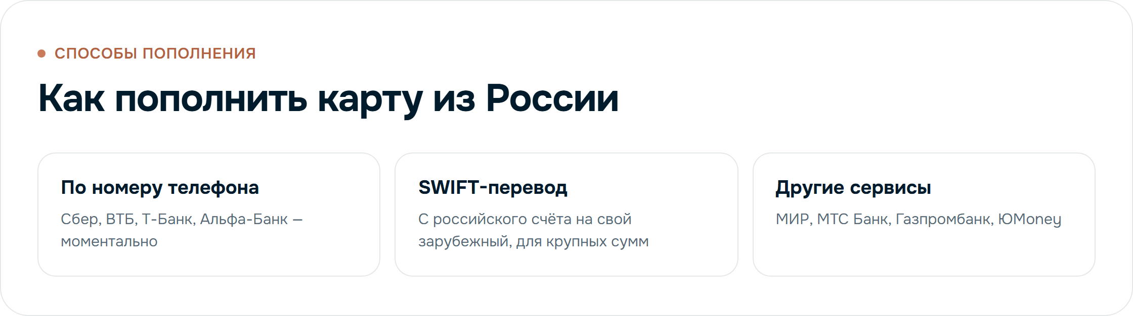 Способы пополнения иностранной карты из России